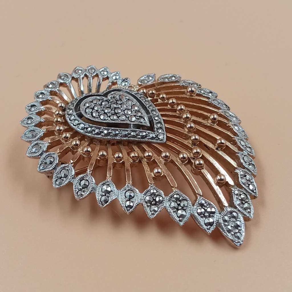 Vintage KIGU Silver and Gold-Plated Marcasite Brooch