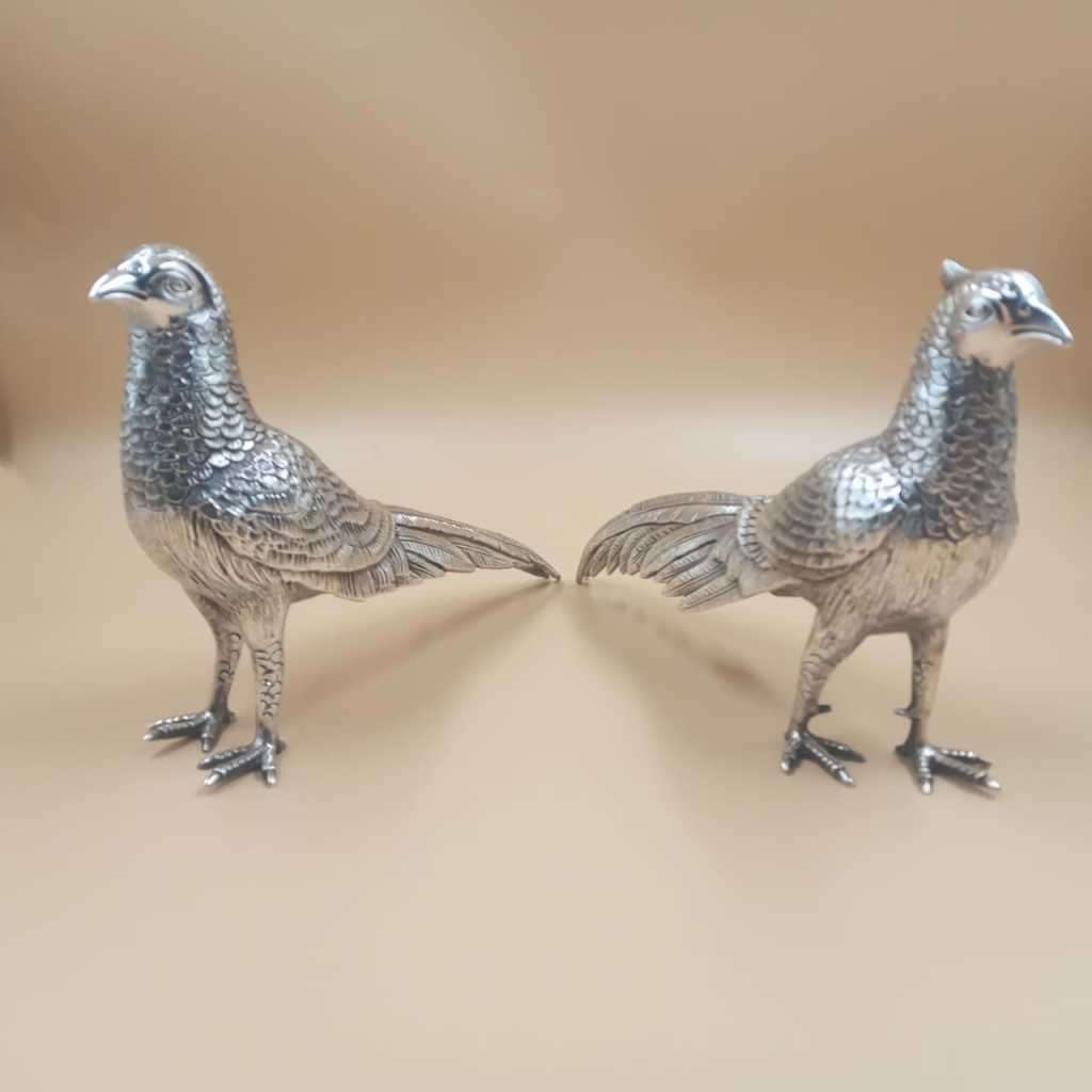 Vintage Silver-Plated Pair of Pheasant Figurines. Stamped A1 Regal