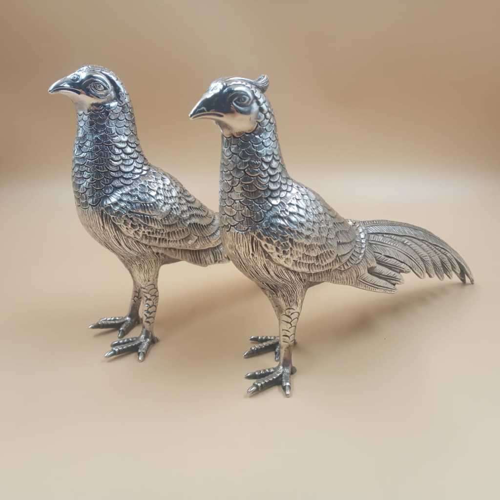 Vintage Silver-Plated Pair of Pheasant Figurines. Stamped A1 Regal