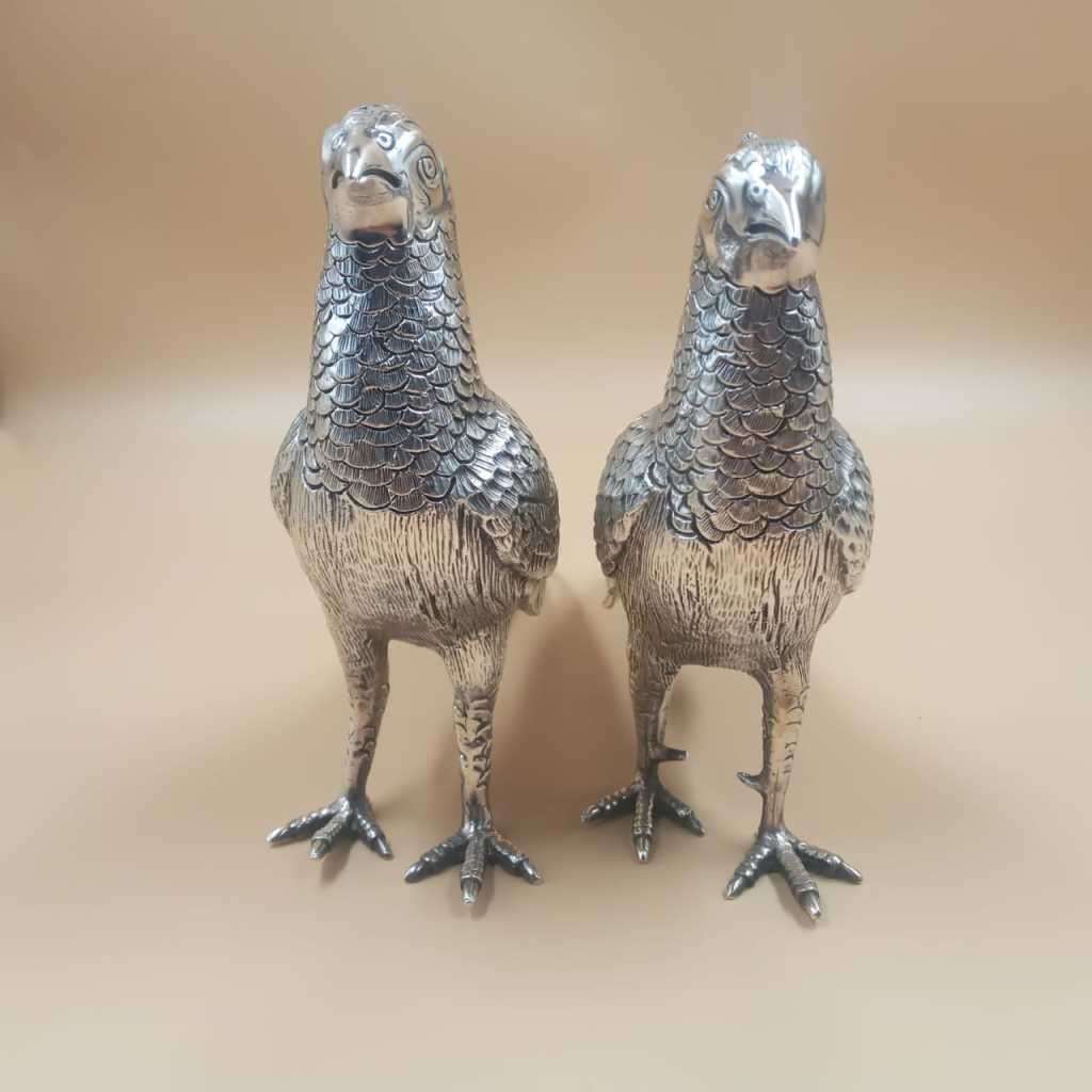 Vintage Silver-Plated Pair of Pheasant Figurines. Stamped A1 Regal