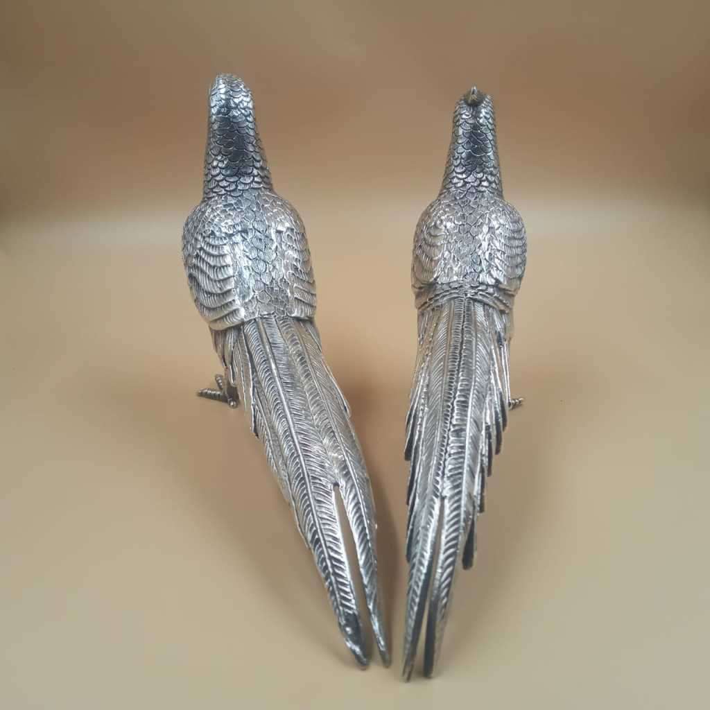 Vintage Silver-Plated Pair of Pheasant Figurines. Stamped A1 Regal