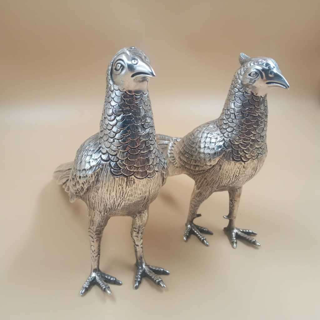 Vintage Silver-Plated Pair of Pheasant Figurines. Stamped A1 Regal