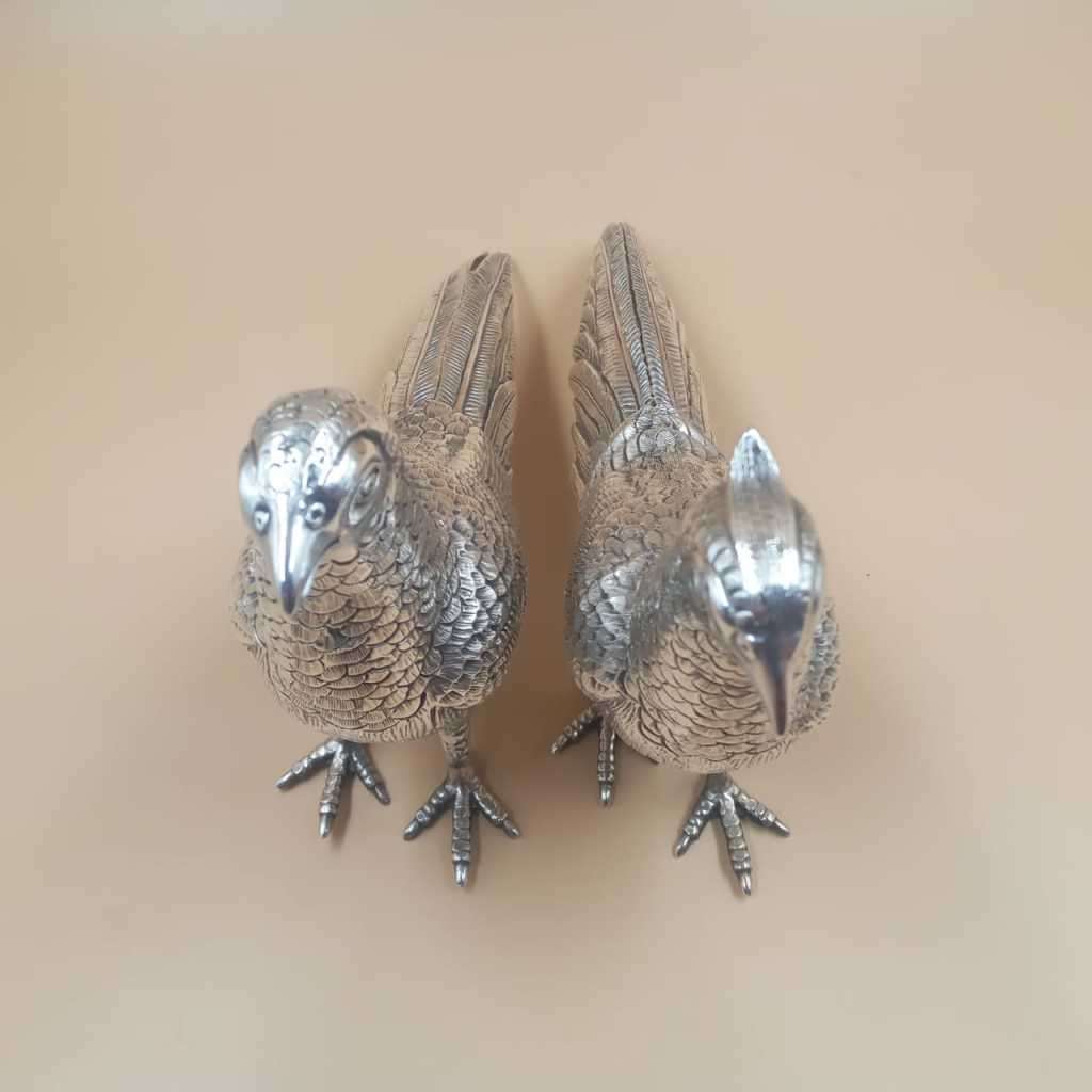 Vintage Silver-Plated Pair of Pheasant Figurines. Stamped A1 Regal
