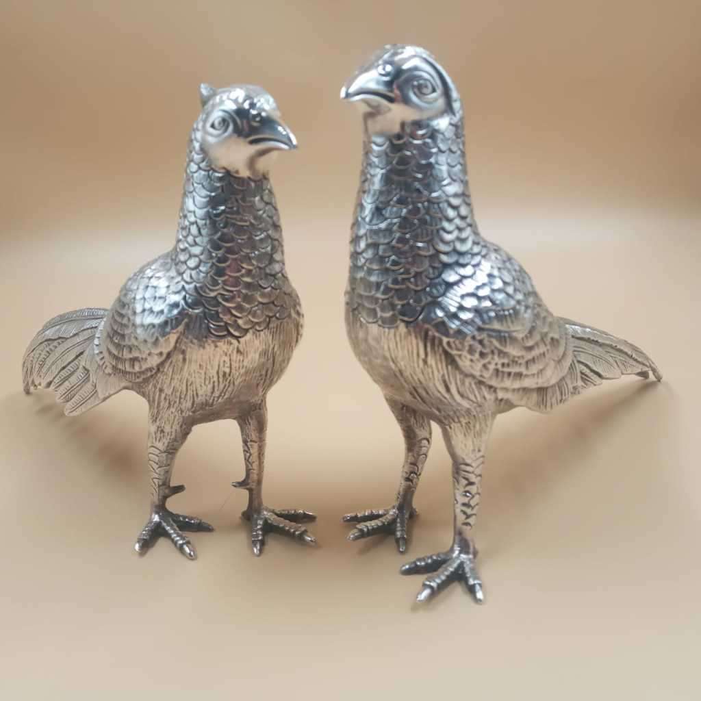 Vintage Silver-Plated Pair of Pheasant Figurines. Stamped A1 Regal