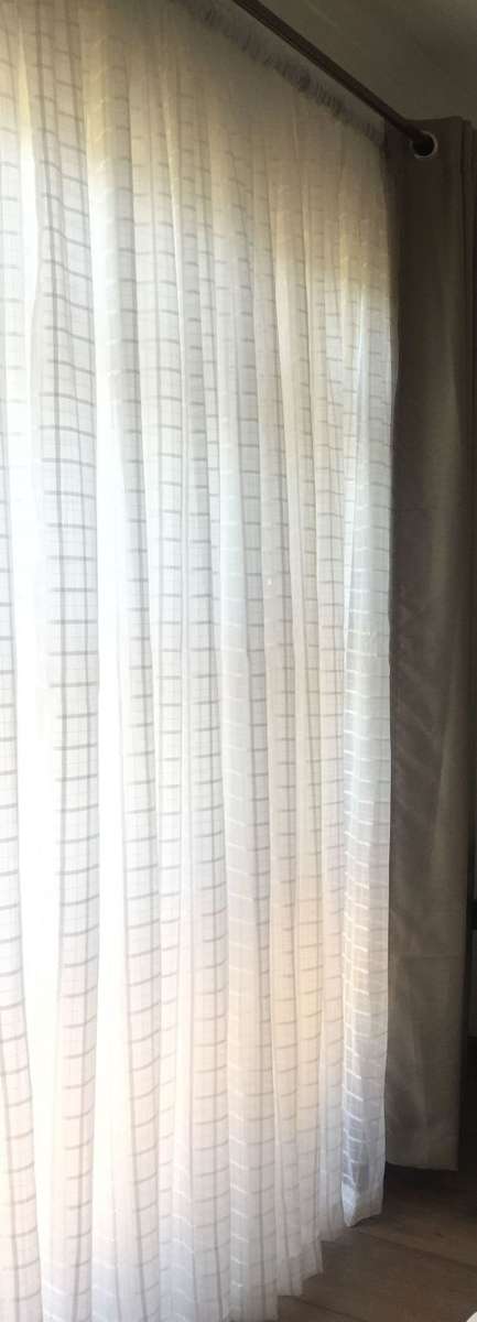 Curtains - VOILE CURTAINS CHECK VOILE 5M x 230CM WHITE OR CREAM READY ...