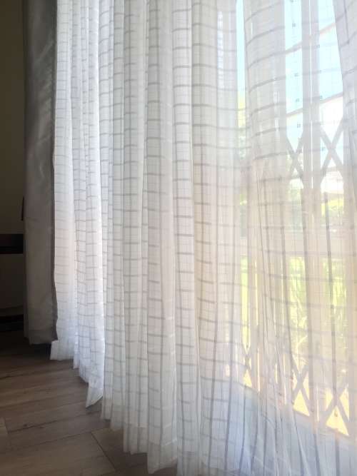 VOILE CURTAINS CHECK VOILE 5M x 230CM WHITE OR CREAM READY TO HANG