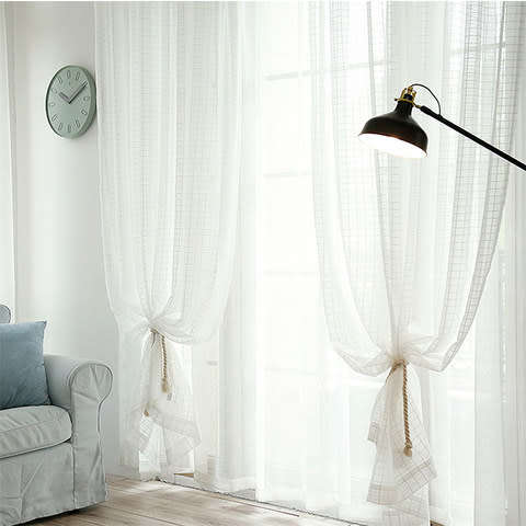 VOILE CURTAINS **CHECK VOILE***** 5M x 230CM ***WHITE OR CREAM**READY TO HANG!