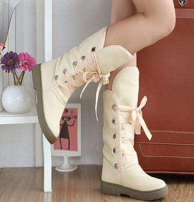Lace Up Snow Boots in Cream (Size 2 - 8)