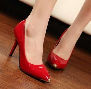 Red Cuspid Metal Toe Heels