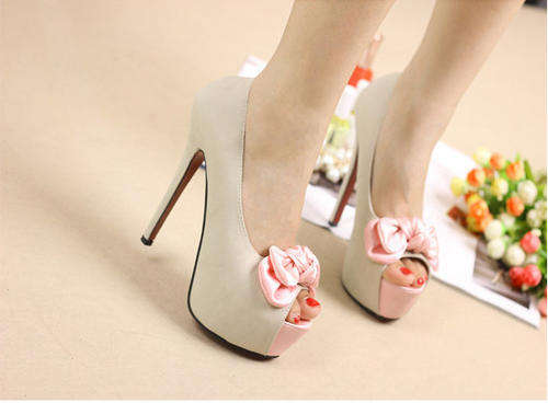 Cute Bow Peep Toe 13cm Heels in Pink