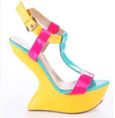 T-Strap Colour Block Heel Less Wedge Sandal Size 2-8