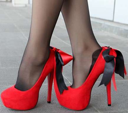 -SALE- Satin Bow 14cm High Heels in Red Suede