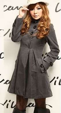 Removable Hood Double Breasted Coat Grey