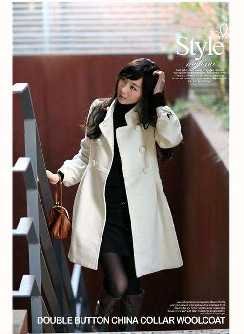 Elegant Long White Woolen Coat Size (M-L)