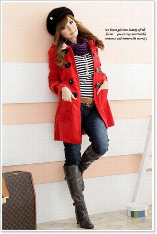 Red hooded warm Coat  Size (S-M-L)