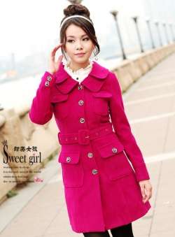 Front Pockets with Belt Long Pink Coat Size (S-M-L-XL)