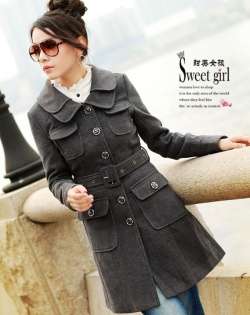 Front Pockets with Belt Long Gray Coat Size (S-M-L-XL)