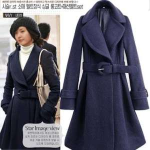 Big Colar Belted Long Coat Size (S-M-L)