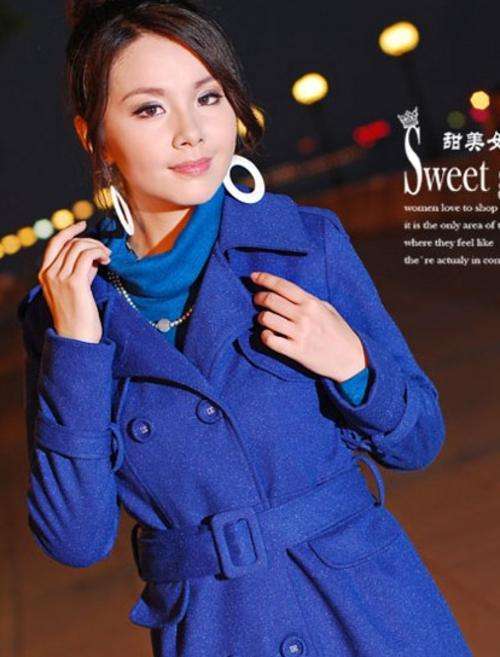 Cashmere Belted Double Breasted Royal Blue Coat Size S-M-L-XL