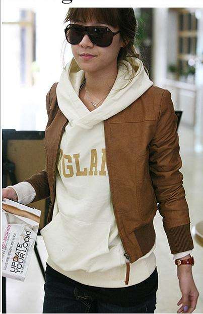 Faux Leather Short Brown Jacket Size M
