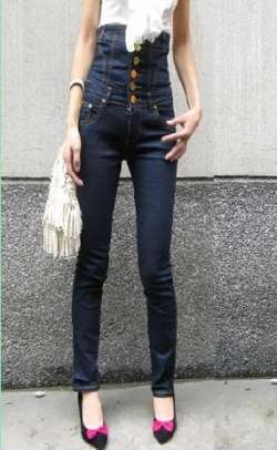 High Waist Long Slim Jeans
