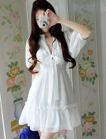 Elegant Puff Sleeve Chiffon Dress