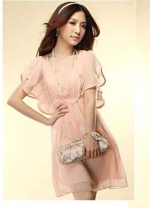 Louts Leaf Short Sleeve Chiffon Dress Pink