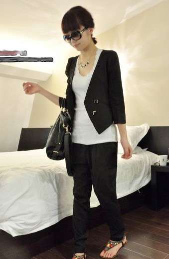 3/4 Sleeve Black Short Jacket