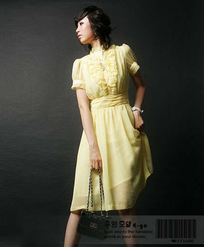 Lotus Leaf Ladies' Chiffon Dress Yellow