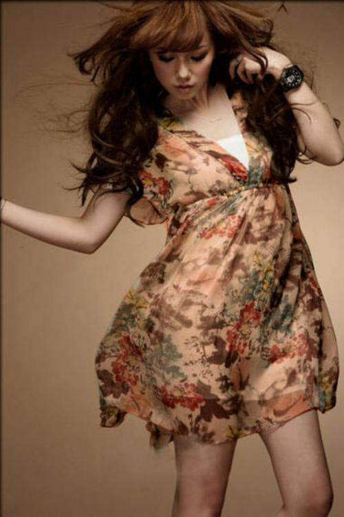 Deep V-neck Flower Printed Dress