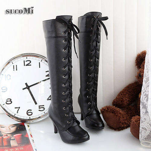 !!NEW!! Lace-Up Heeled Long Boots Black(Size 2.5 - 7.5)