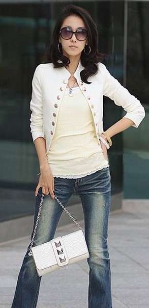 !!NEW!! Double Buttons Design Jacket in White Size S