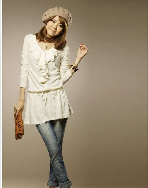 !!!NEW!!!  Lotus Collar, Long Sleeve Dress in White (S-M)