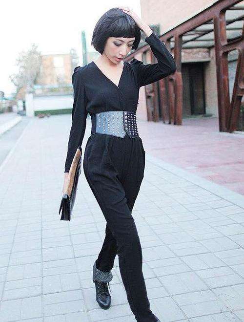 !!!NEW!!! Elegant Long Sleeve Black Jumpsuit with Belt (S)
