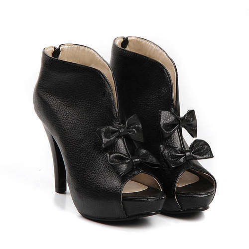 !!NEW!! Retro Open Toe Short Boot with Bows in Black (2 - 8)