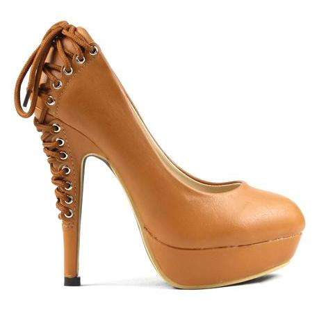 !!! NEW !!! Designer Lace Up Backs Tan Pumps (Size 2.5 - 6)