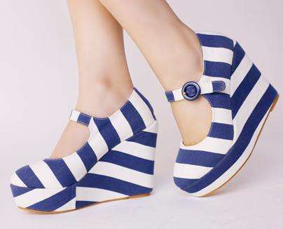 !!!NEW!!! Blue Striped Wedges ( Size 2.5 - 6.5 )