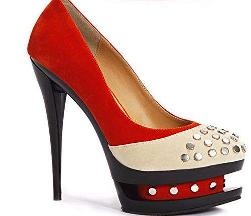 Designer 14cm High Heel Pumps in Tangerine and Beige (Size 5 )