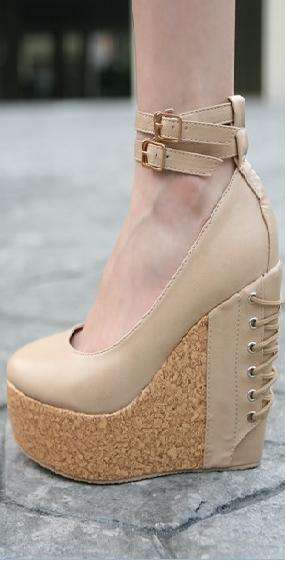!!!NEW!!! Ankle Straps 12cm High Wedges in Camel / Black ( Size 2.5 - 6 )