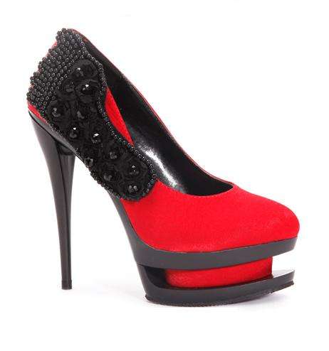 Designer Pumps with Pearl Detail and 13cm High Heels in Red