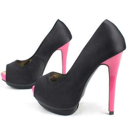 Black With Pink Peep Toe Pumps