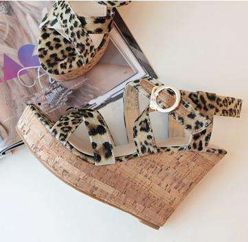Retro Strapped Cork Wedges in Leopard