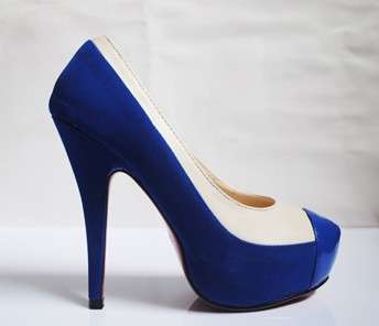 Double Colour Suede Pumps in White & Blue