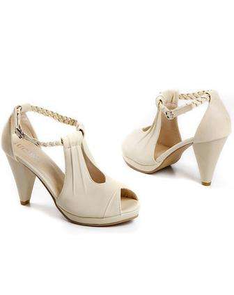 Peep Toe High Heel Sandals With Braid Detail in Cream