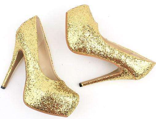 Platform Golden Glitter Pumps (Size 2.5 - 6)