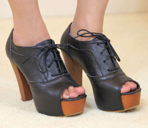 Thick Heel Open Toe Lacing Platforms