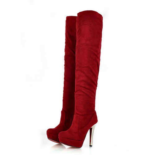 13cm High Heel Thigh High Boots in Red, Grey, Black, Brown (2 - 6)