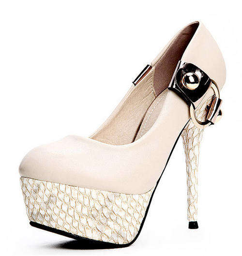 Designer Snakeskin Ultra High Pumps in Cream (size 2 - 6)