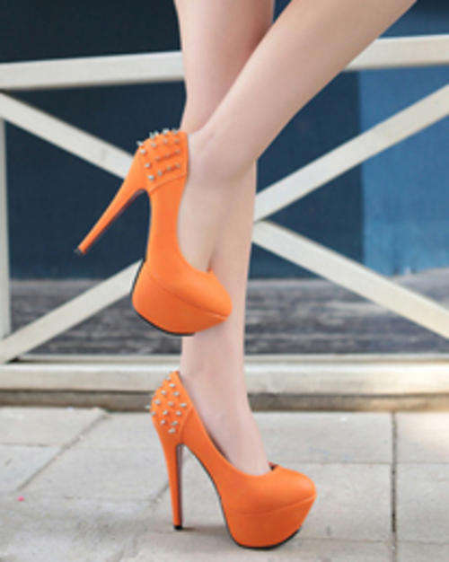 Retro 13cm Pumps with Back Rivit Detail in Orange (size 2.5 - 6)