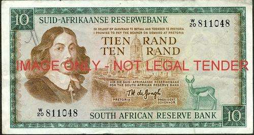 TW de Jongh Third Issue Ten Rand Replacement W20 vf condition